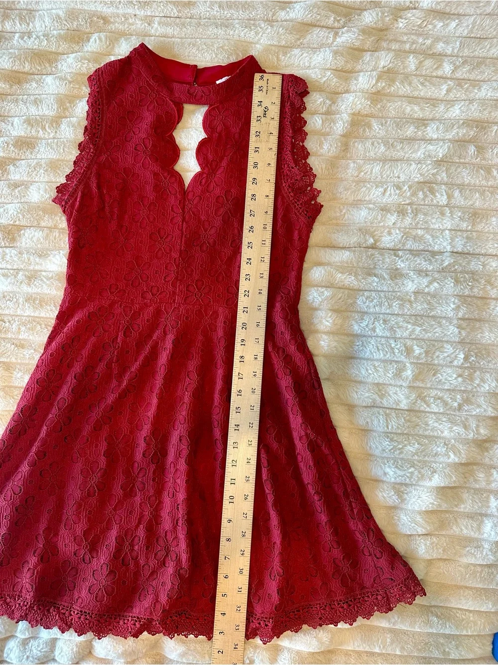Red Lace Eyelet Fit and Flare Dress